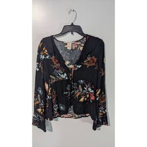 American rag long sleeve floral top black size XL